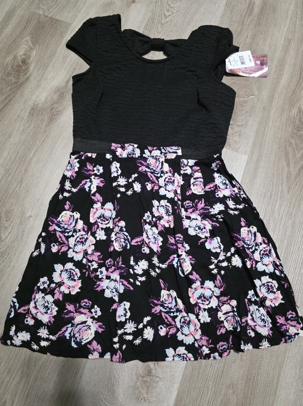 Kohl's Black Floral Fit-and-Flare Dress with Pink & White Flowers